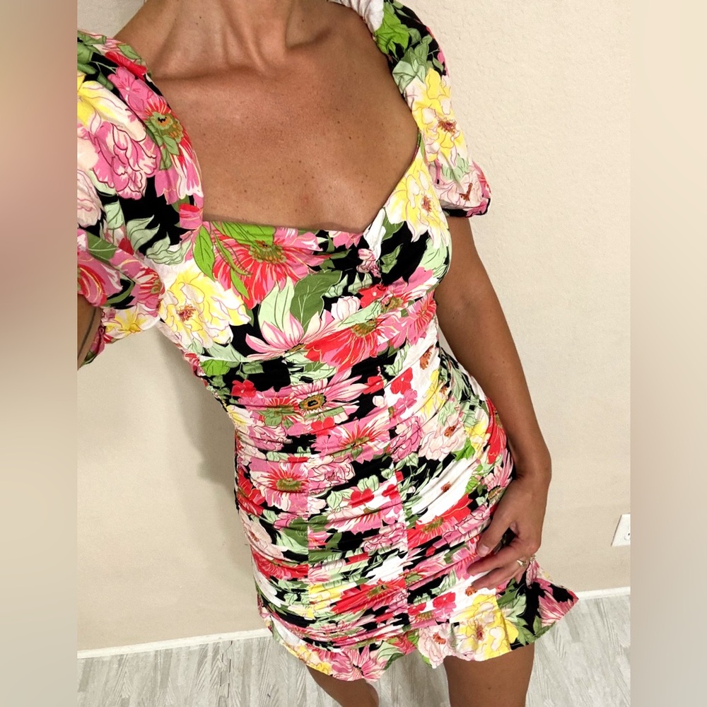 Zara Puffed Sleeve Ruched Mini Dress